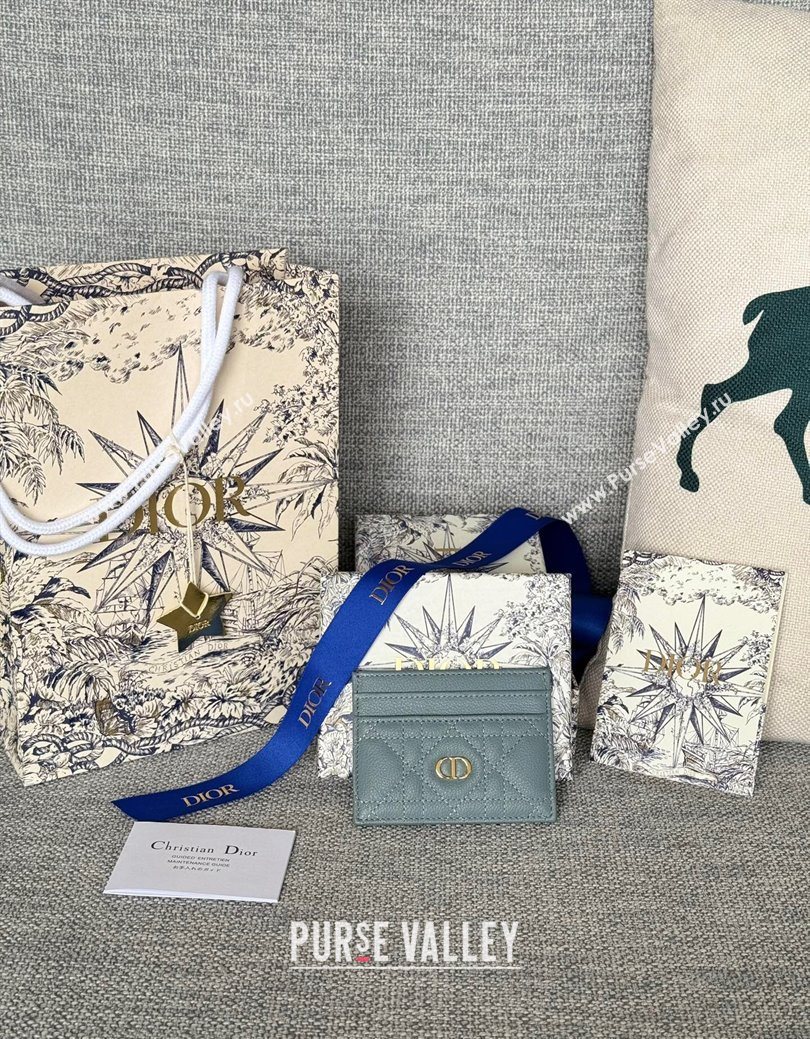 Dior Caro Freesia Card Holder in Supple Cannage Calfskin Grey 2025 S5130 (XXG-250929084)