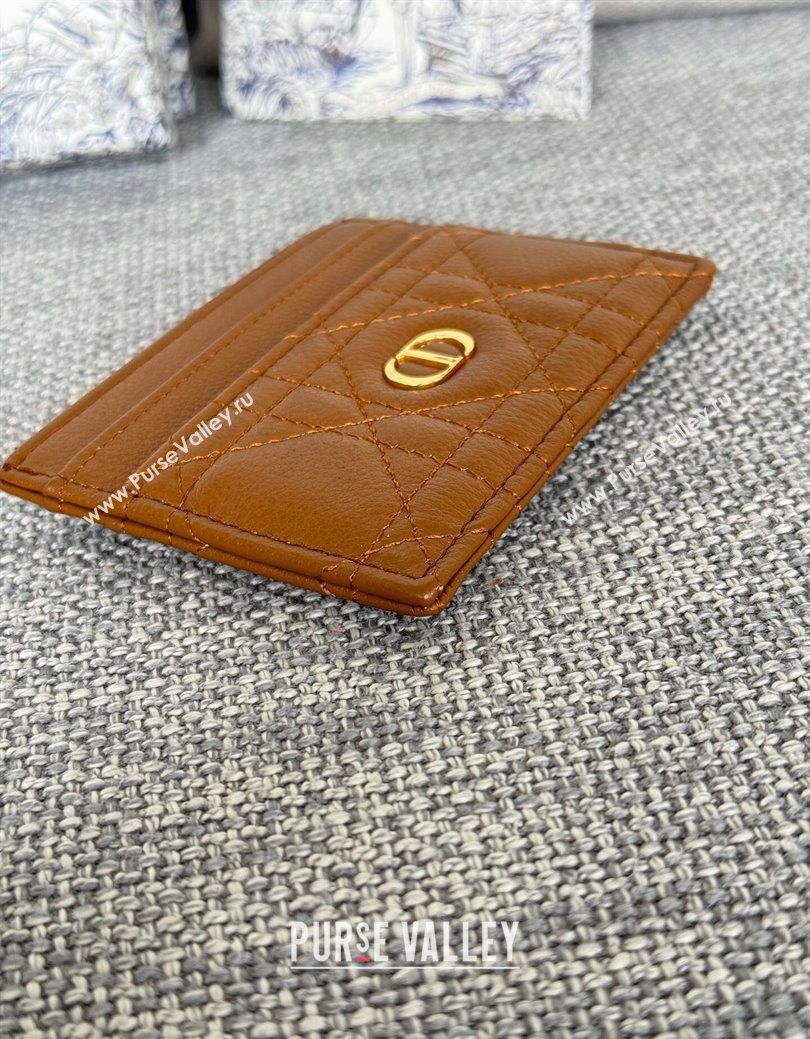 Dior Caro Freesia Card Holder in Supple Cannage Calfskin Brown 2025 S5130 (XXG-250929079)