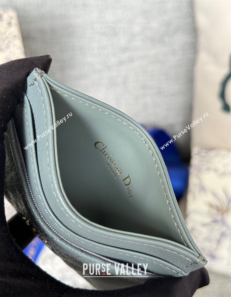 Dior Caro Freesia Card Holder in Supple Cannage Calfskin Grey 2025 S5130 (XXG-250929084)