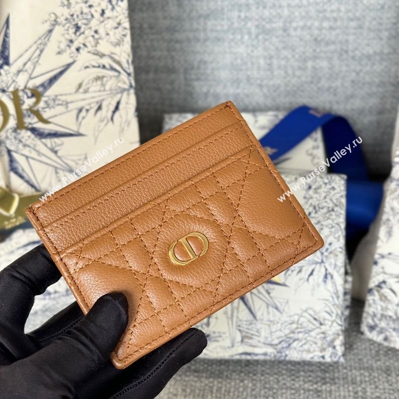 Dior Caro Freesia Card Holder in Supple Cannage Calfskin Brown 2025 S5130 (XXG-250929079)