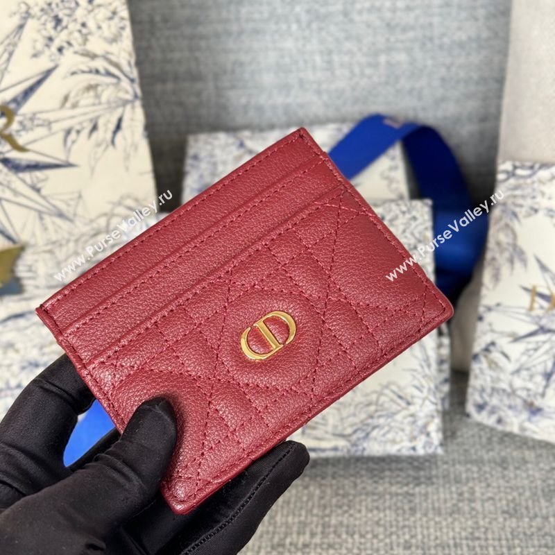 Dior Caro Freesia Card Holder in Supple Cannage Calfskin Red 2025 S5130 (XXG-250929076)