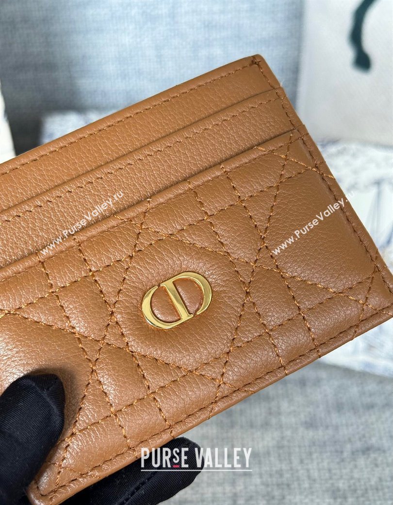 Dior Caro Freesia Card Holder in Supple Cannage Calfskin Brown 2025 S5130 (XXG-250929079)