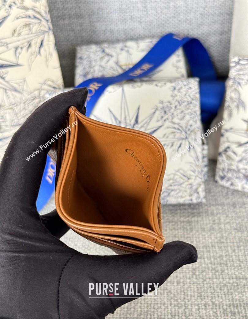 Dior Caro Freesia Card Holder in Supple Cannage Calfskin Brown 2025 S5130 (XXG-250929079)