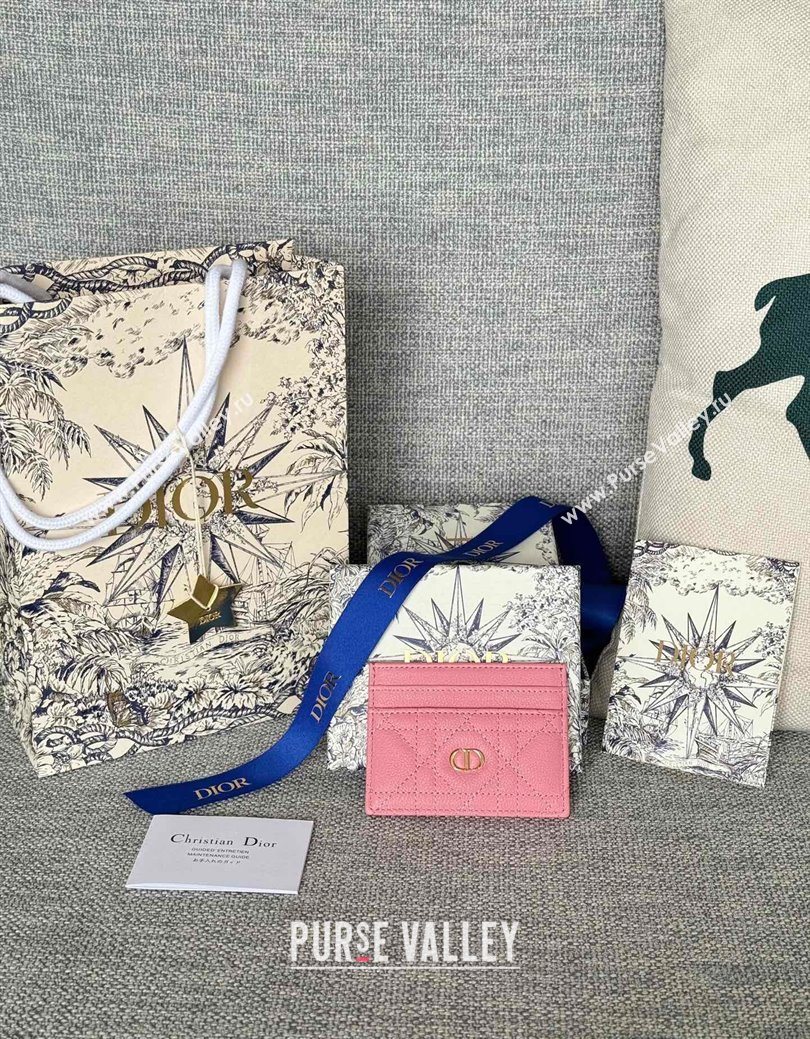 Dior Caro Freesia Card Holder in Supple Cannage Calfskin Pink1 2025 S5130 (XXG-250929080)