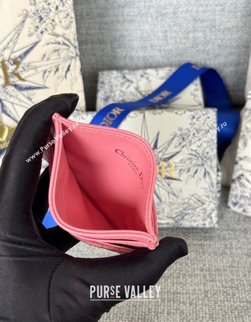 Dior Caro Freesia Card Holder in Supple Cannage Calfskin Pink1 2025 S5130 (XXG-250929080)
