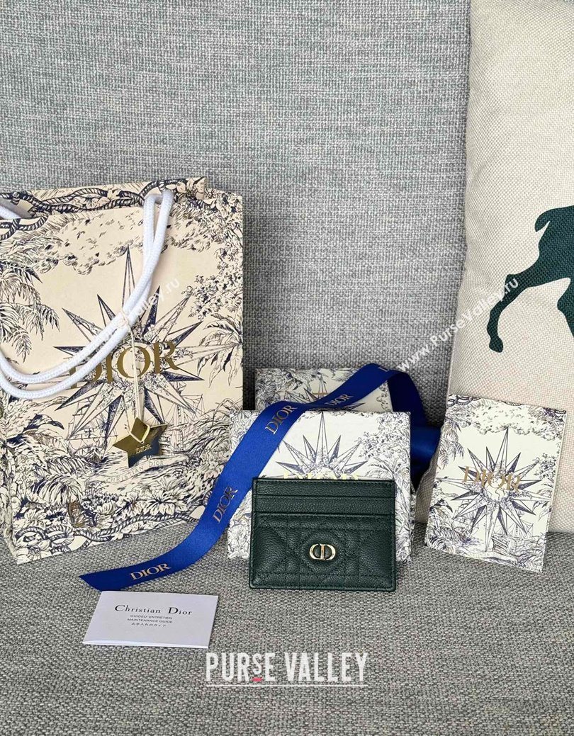 Dior Caro Freesia Card Holder in Supple Cannage Calfskin Dark Green 2025 S5130 (XXG-250929081)