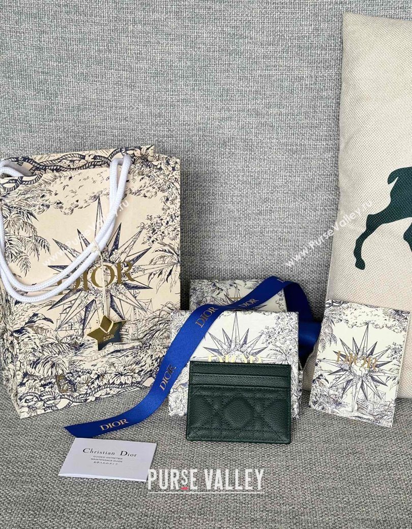 Dior Caro Freesia Card Holder in Supple Cannage Calfskin Dark Green 2025 S5130 (XXG-250929081)