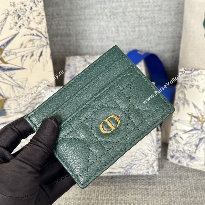 Dior Caro Freesia Card Holder in Supple Cannage Calfskin Dark Green 2025 S5130 (XXG-250929081)