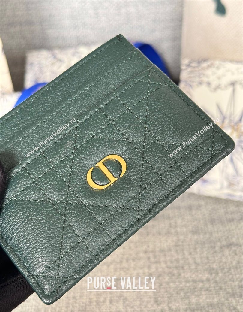 Dior Caro Freesia Card Holder in Supple Cannage Calfskin Dark Green 2025 S5130 (XXG-250929081)