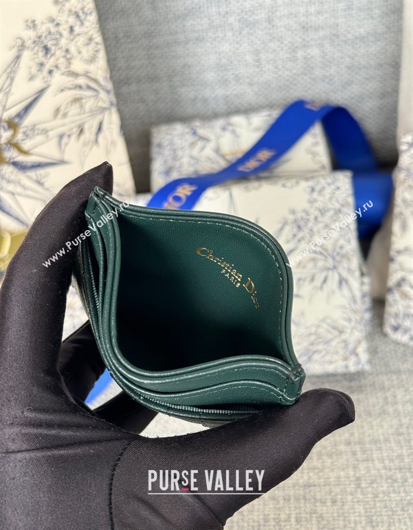 Dior Caro Freesia Card Holder in Supple Cannage Calfskin Dark Green 2025 S5130 (XXG-250929081)