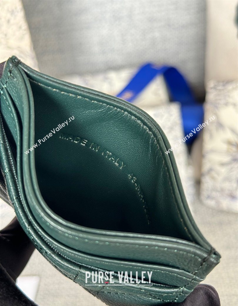 Dior Caro Freesia Card Holder in Supple Cannage Calfskin Dark Green 2025 S5130 (XXG-250929081)