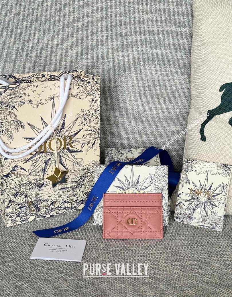 Dior Caro Freesia Card Holder in Supple Cannage Calfskin Pink2 2025 S5130 (XXG-250929082)