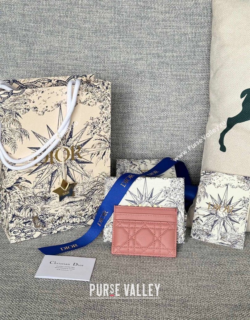 Dior Caro Freesia Card Holder in Supple Cannage Calfskin Pink2 2025 S5130 (XXG-250929082)