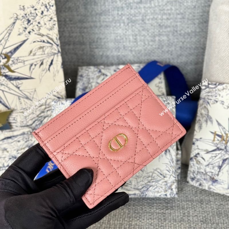 Dior Caro Freesia Card Holder in Supple Cannage Calfskin Pink2 2025 S5130 (XXG-250929082)