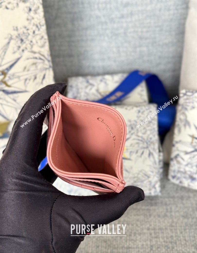 Dior Caro Freesia Card Holder in Supple Cannage Calfskin Pink2 2025 S5130 (XXG-250929082)