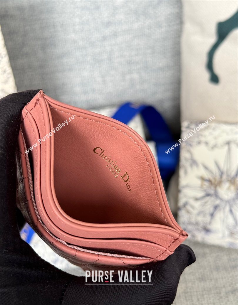 Dior Caro Freesia Card Holder in Supple Cannage Calfskin Pink2 2025 S5130 (XXG-250929082)