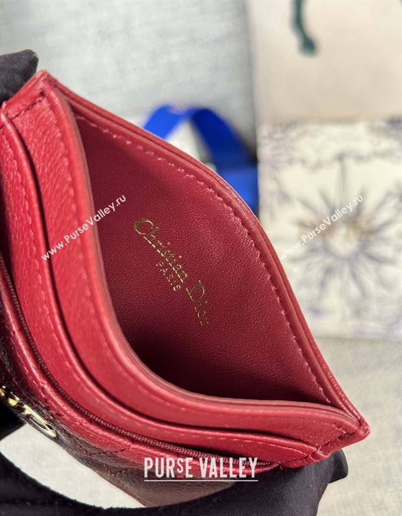 Dior Caro Freesia Card Holder in Supple Cannage Calfskin Red 2025 S5130 (XXG-250929076)