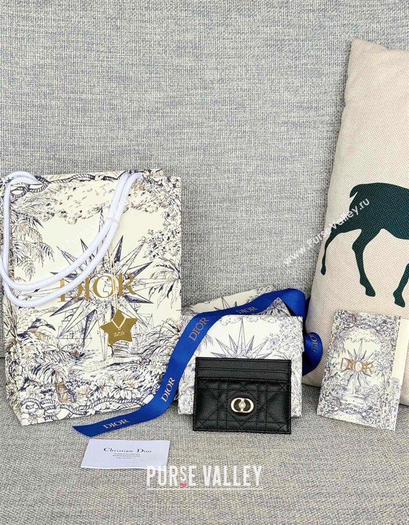 Dior Caro Freesia Card Holder in Supple Cannage Calfskin with Pearl Black 2025 S5130 (XXG-250929083)
