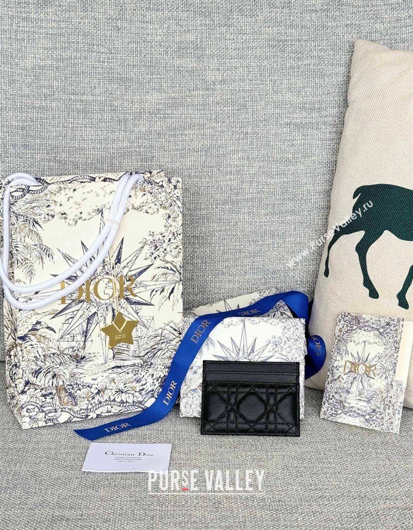 Dior Caro Freesia Card Holder in Supple Cannage Calfskin with Pearl Black 2025 S5130 (XXG-250929083)