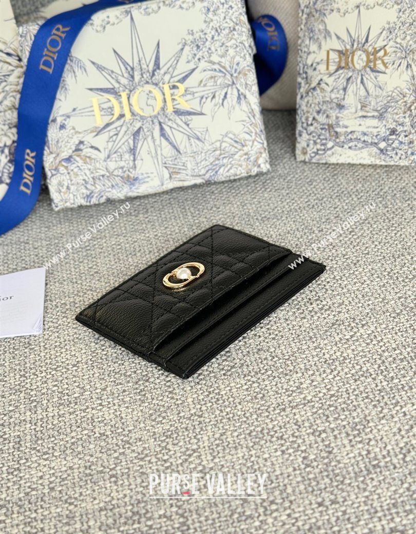 Dior Caro Freesia Card Holder in Supple Cannage Calfskin with Pearl Black 2025 S5130 (XXG-250929083)