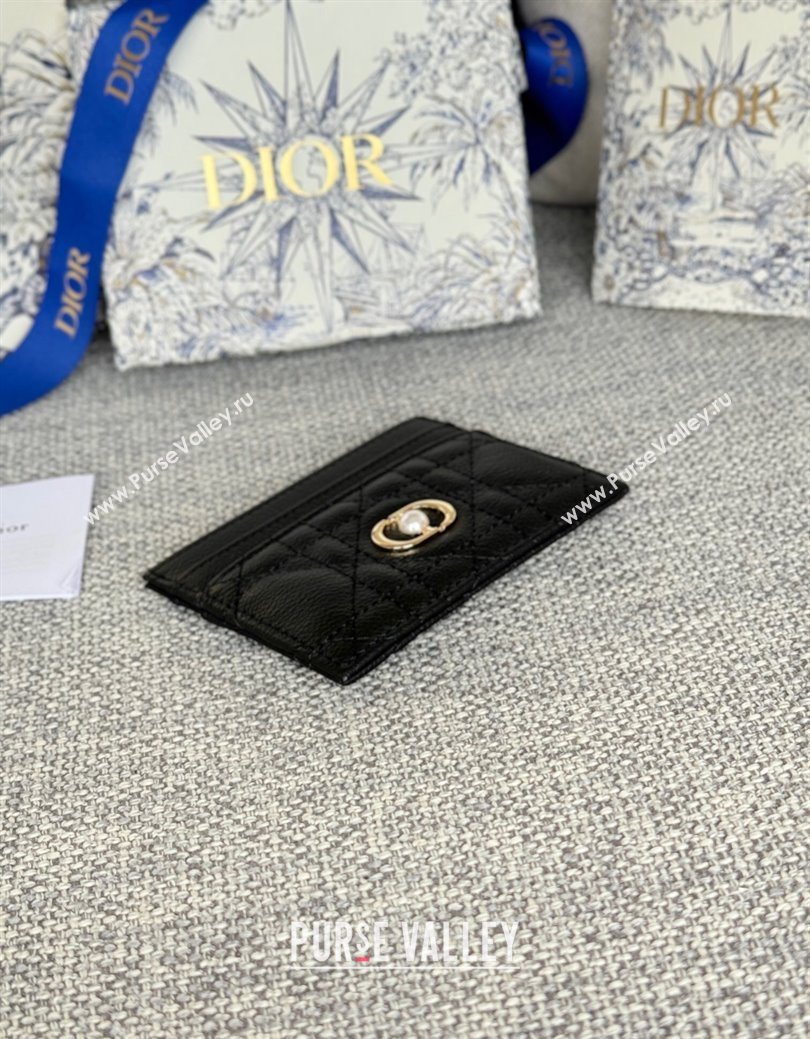 Dior Caro Freesia Card Holder in Supple Cannage Calfskin with Pearl Black 2025 S5130 (XXG-250929083)