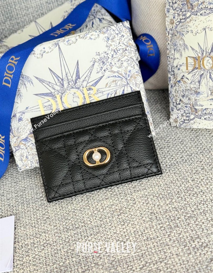 Dior Caro Freesia Card Holder in Supple Cannage Calfskin with Pearl Black 2025 S5130 (XXG-250929083)