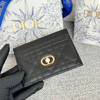 Dior Caro Freesia Card Holder in Supple Cannage Calfskin with Pearl Black 2025 S5130 (XXG-250929083)