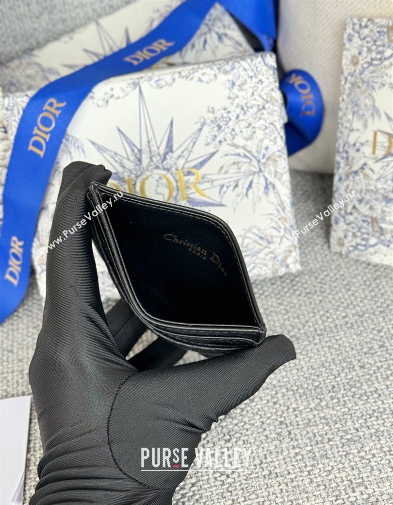 Dior Caro Freesia Card Holder in Supple Cannage Calfskin with Pearl Black 2025 S5130 (XXG-250929083)