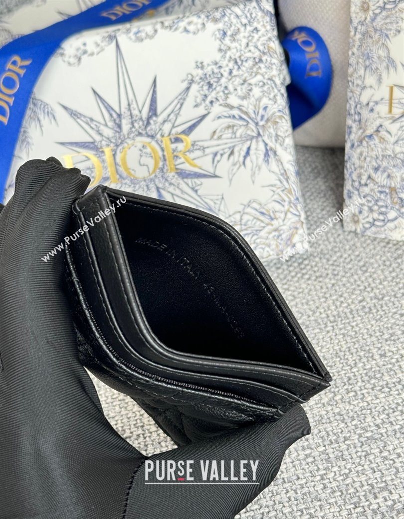 Dior Caro Freesia Card Holder in Supple Cannage Calfskin with Pearl Black 2025 S5130 (XXG-250929083)