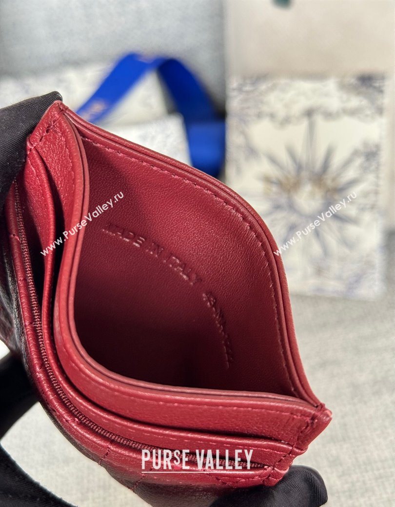 Dior Caro Freesia Card Holder in Supple Cannage Calfskin Red 2025 S5130 (XXG-250929076)