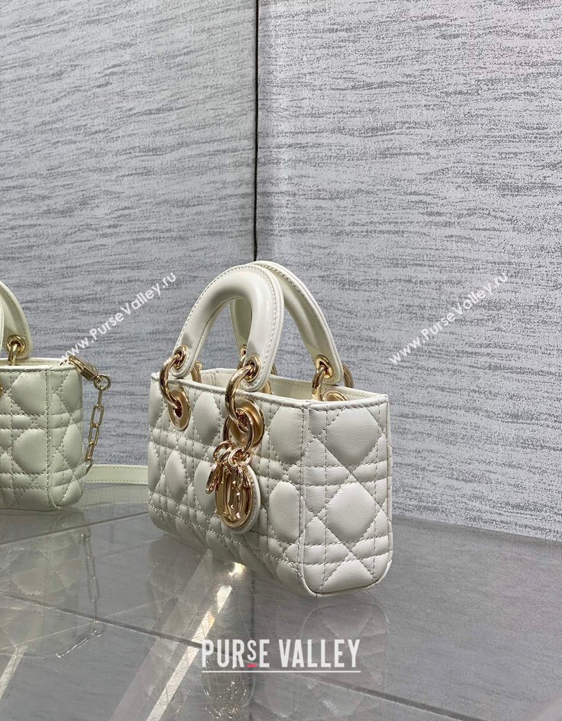 Dior Mini Lady D-Joy Bag in Cannage Lambskin White 2025 M0636 (XXG-250929065)