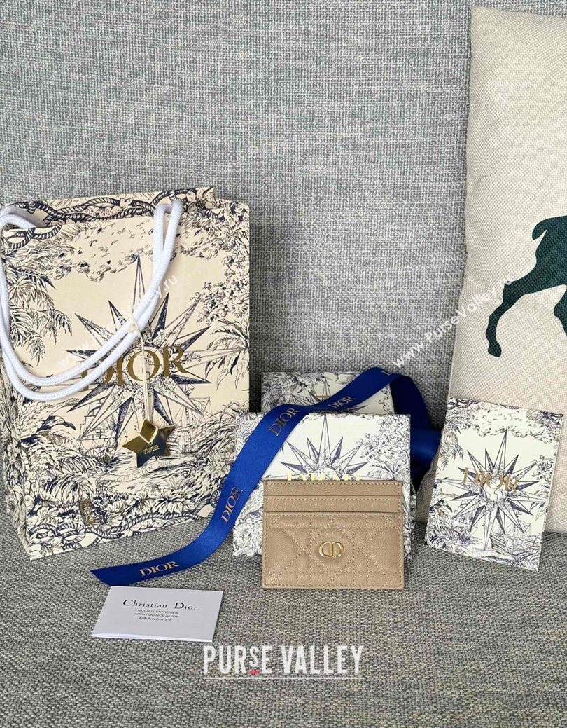 Dior Caro Freesia Card Holder in Supple Cannage Calfskin Sand Beige 2025 S5130 (XXG-250929077)