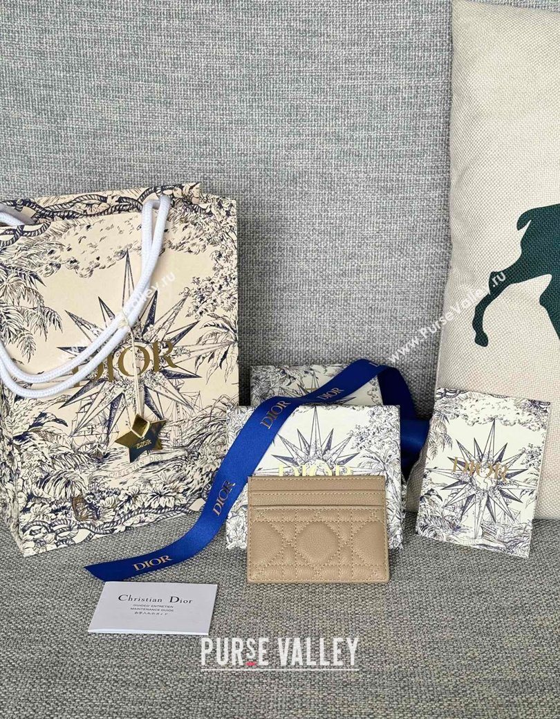 Dior Caro Freesia Card Holder in Supple Cannage Calfskin Sand Beige 2025 S5130 (XXG-250929077)