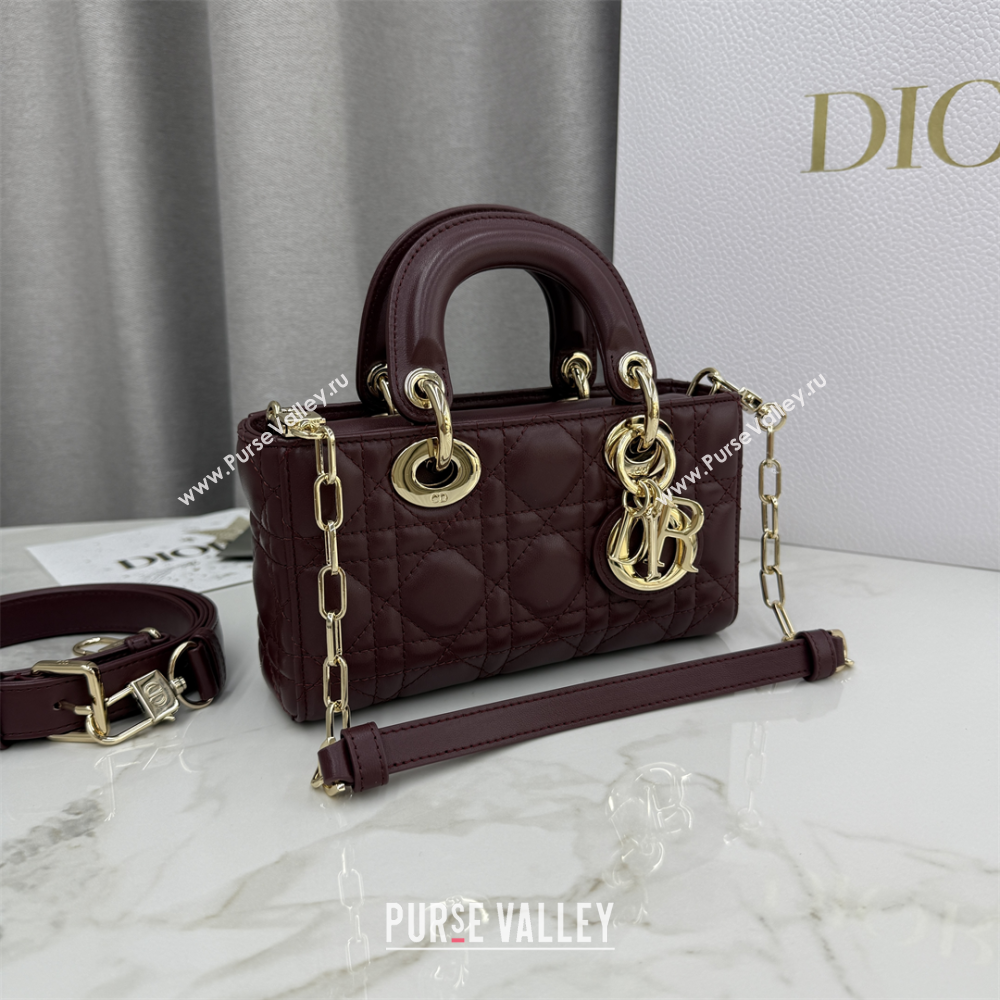 Dior Mini Lady D-Joy Bag in Cannage Lambskin Burgundy 2025 M0636 (XXG-250929070)