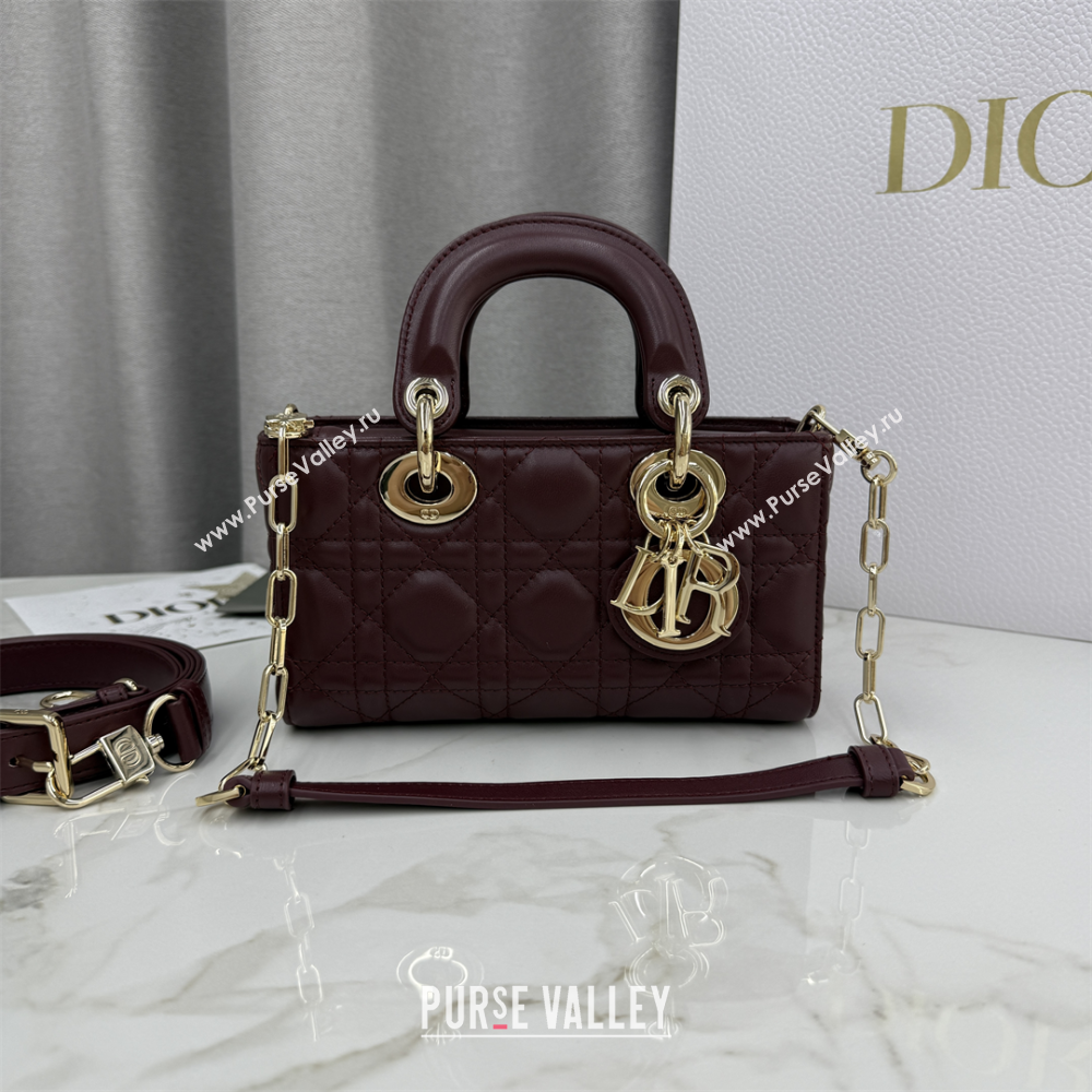 Dior Mini Lady D-Joy Bag in Cannage Lambskin Burgundy 2025 M0636 (XXG-250929070)