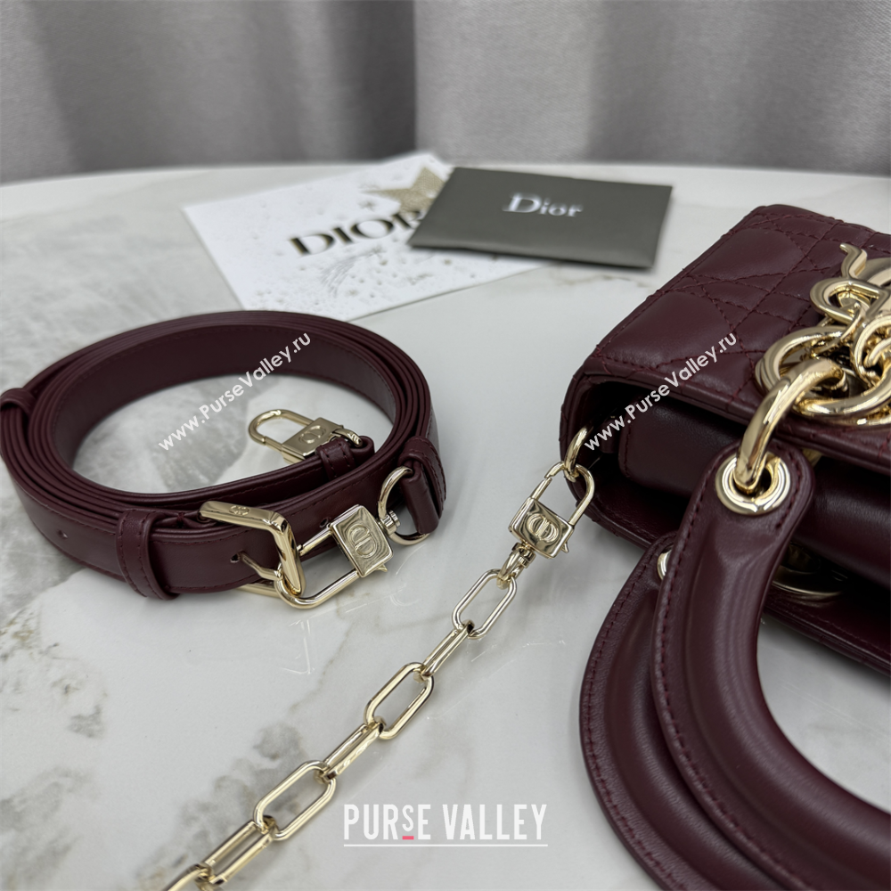 Dior Mini Lady D-Joy Bag in Cannage Lambskin Burgundy 2025 M0636 (XXG-250929070)