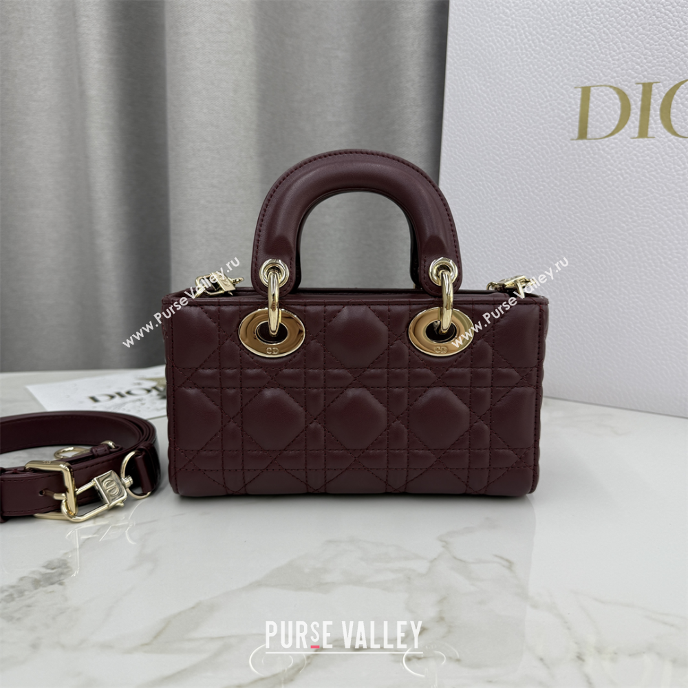 Dior Mini Lady D-Joy Bag in Cannage Lambskin Burgundy 2025 M0636 (XXG-250929070)