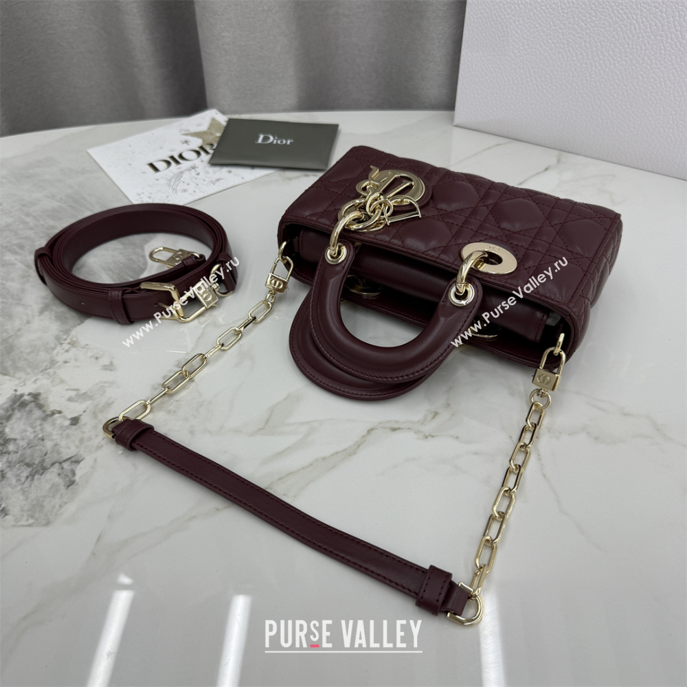 Dior Mini Lady D-Joy Bag in Cannage Lambskin Burgundy 2025 M0636 (XXG-250929070)