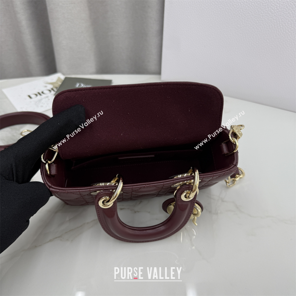 Dior Mini Lady D-Joy Bag in Cannage Lambskin Burgundy 2025 M0636 (XXG-250929070)