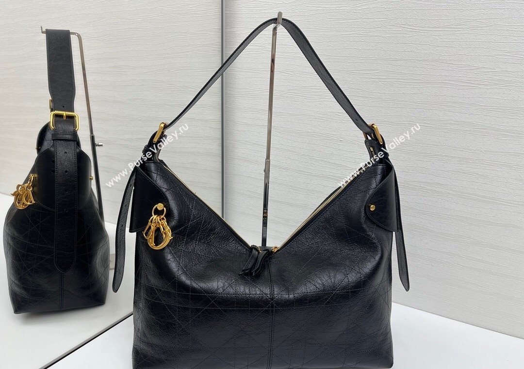 Dior Large Voyage Bag in Flat Macrocannage Crinkled Calfskin Leather Black 2025 2847 (XXG-250929127)