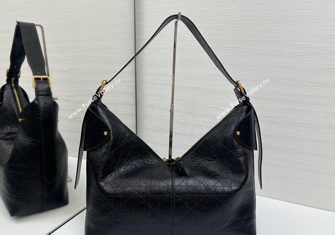 Dior Large Voyage Bag in Flat Macrocannage Crinkled Calfskin Leather Black 2025 2847 (XXG-250929127)