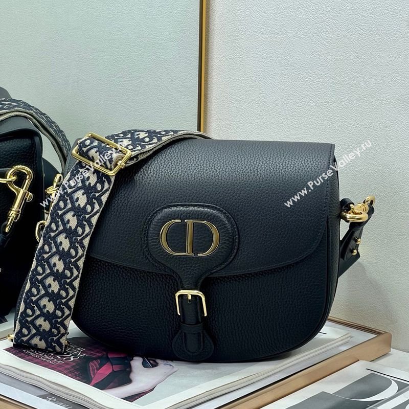 Dior Large Dior Bobby Bag Grained Calfskin with Blue Oblique Embroidered Shoulder Strap Black 2025 (XXG-250929132)