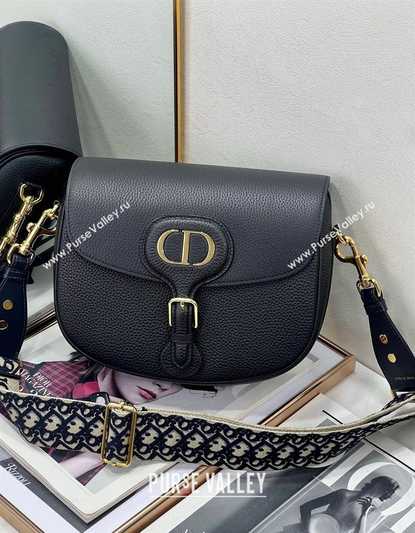 Dior Large Dior Bobby Bag Grained Calfskin with Blue Oblique Embroidered Shoulder Strap Black 2025 (XXG-250929132)