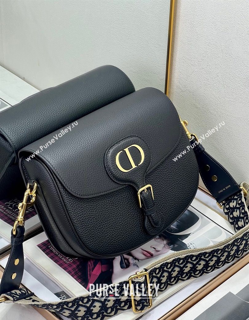 Dior Large Dior Bobby Bag Grained Calfskin with Blue Oblique Embroidered Shoulder Strap Black 2025 (XXG-250929132)
