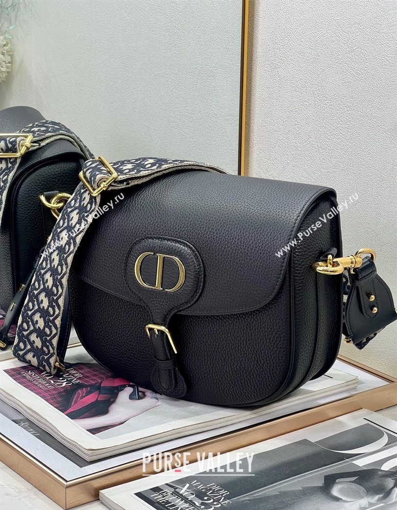 Dior Large Dior Bobby Bag Grained Calfskin with Blue Oblique Embroidered Shoulder Strap Black 2025 (XXG-250929132)