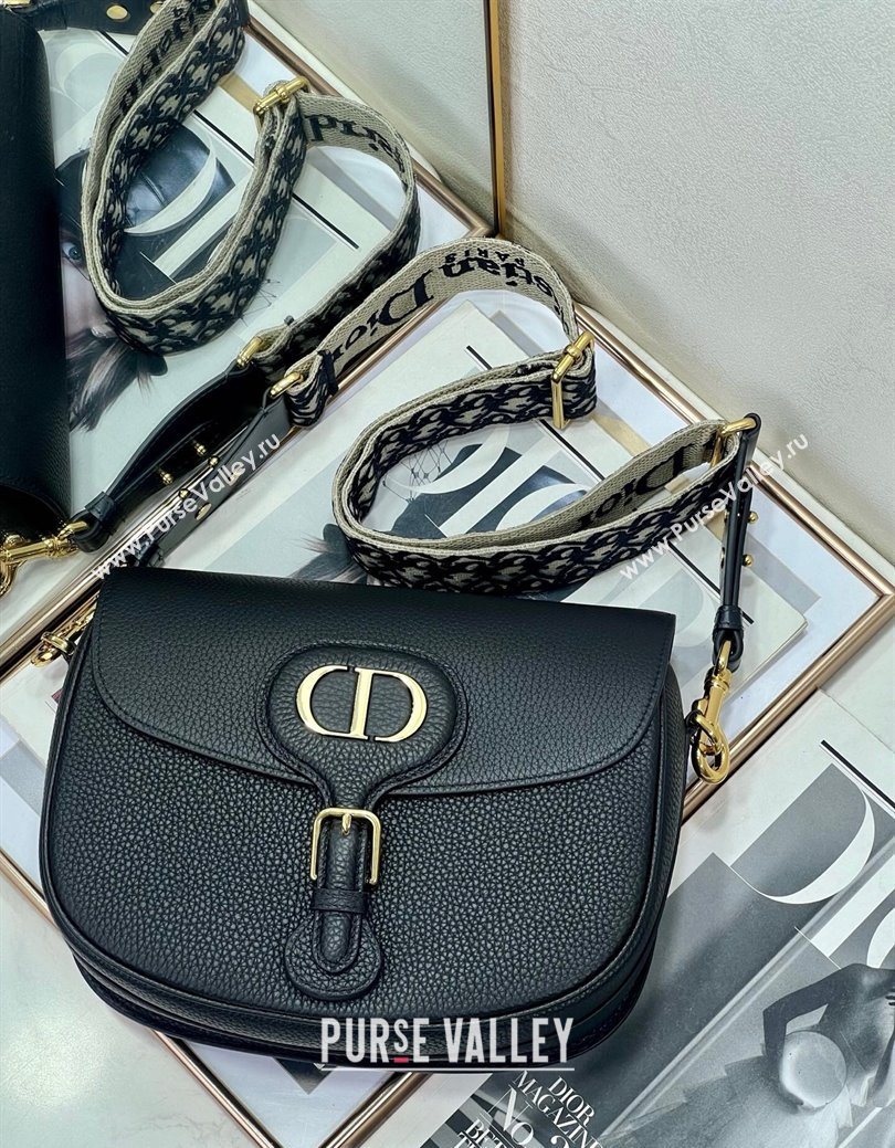 Dior Large Dior Bobby Bag Grained Calfskin with Blue Oblique Embroidered Shoulder Strap Black 2025 (XXG-250929132)