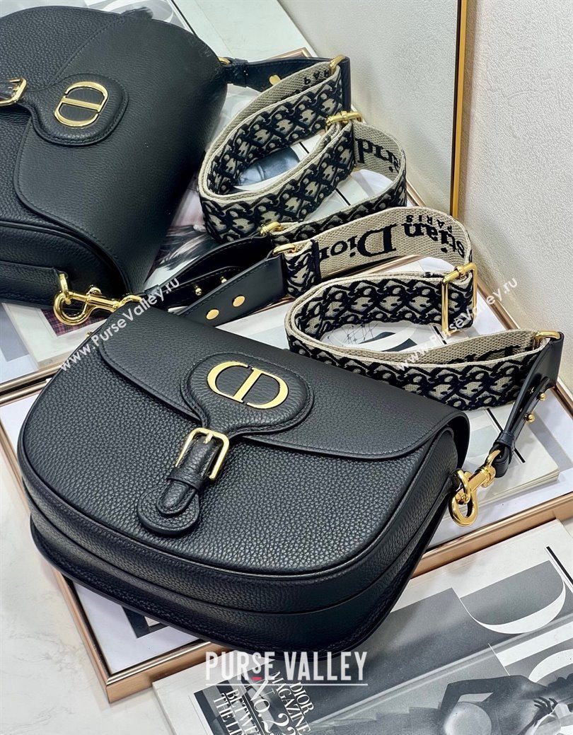 Dior Large Dior Bobby Bag Grained Calfskin with Blue Oblique Embroidered Shoulder Strap Black 2025 (XXG-250929132)