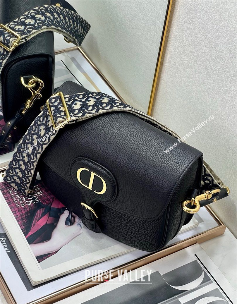 Dior Large Dior Bobby Bag Grained Calfskin with Blue Oblique Embroidered Shoulder Strap Black 2025 (XXG-250929132)