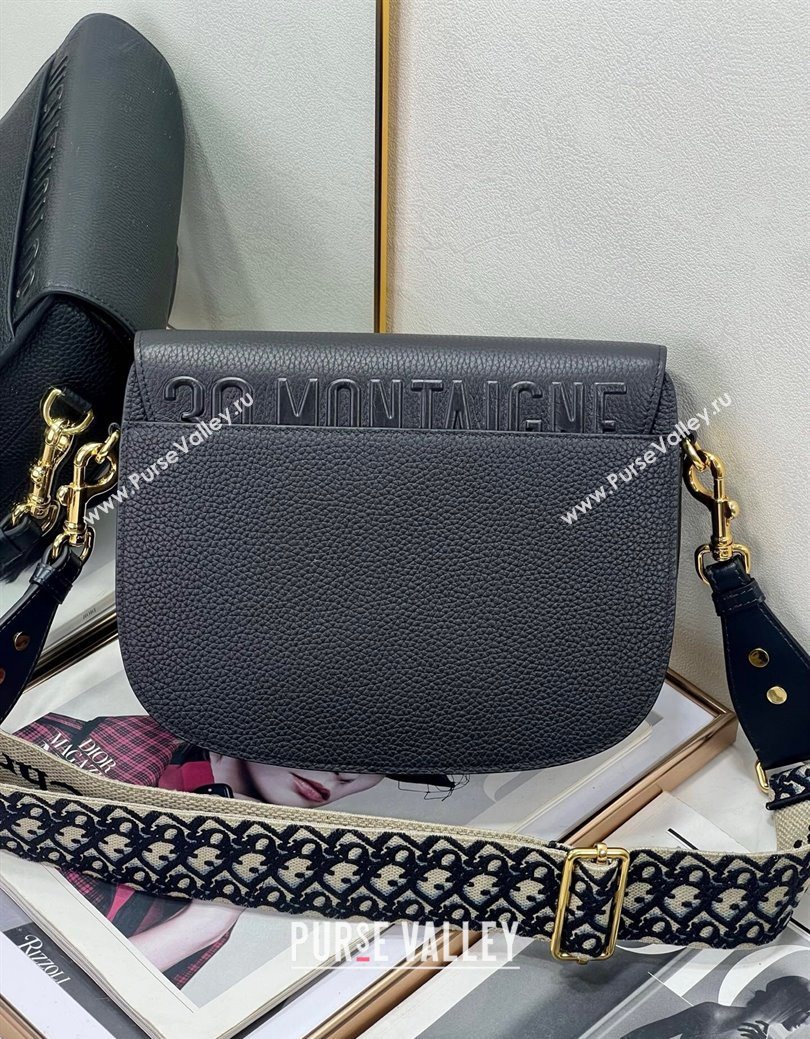 Dior Large Dior Bobby Bag Grained Calfskin with Blue Oblique Embroidered Shoulder Strap Black 2025 (XXG-250929132)