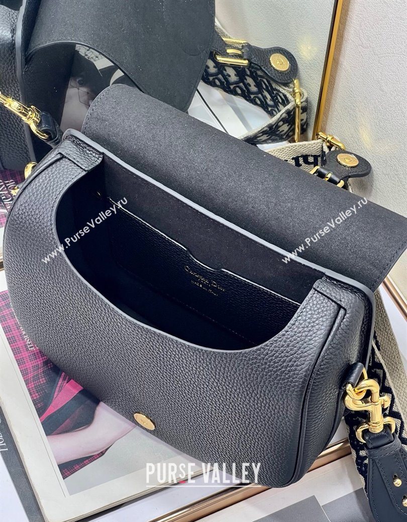 Dior Large Dior Bobby Bag Grained Calfskin with Blue Oblique Embroidered Shoulder Strap Black 2025 (XXG-250929132)